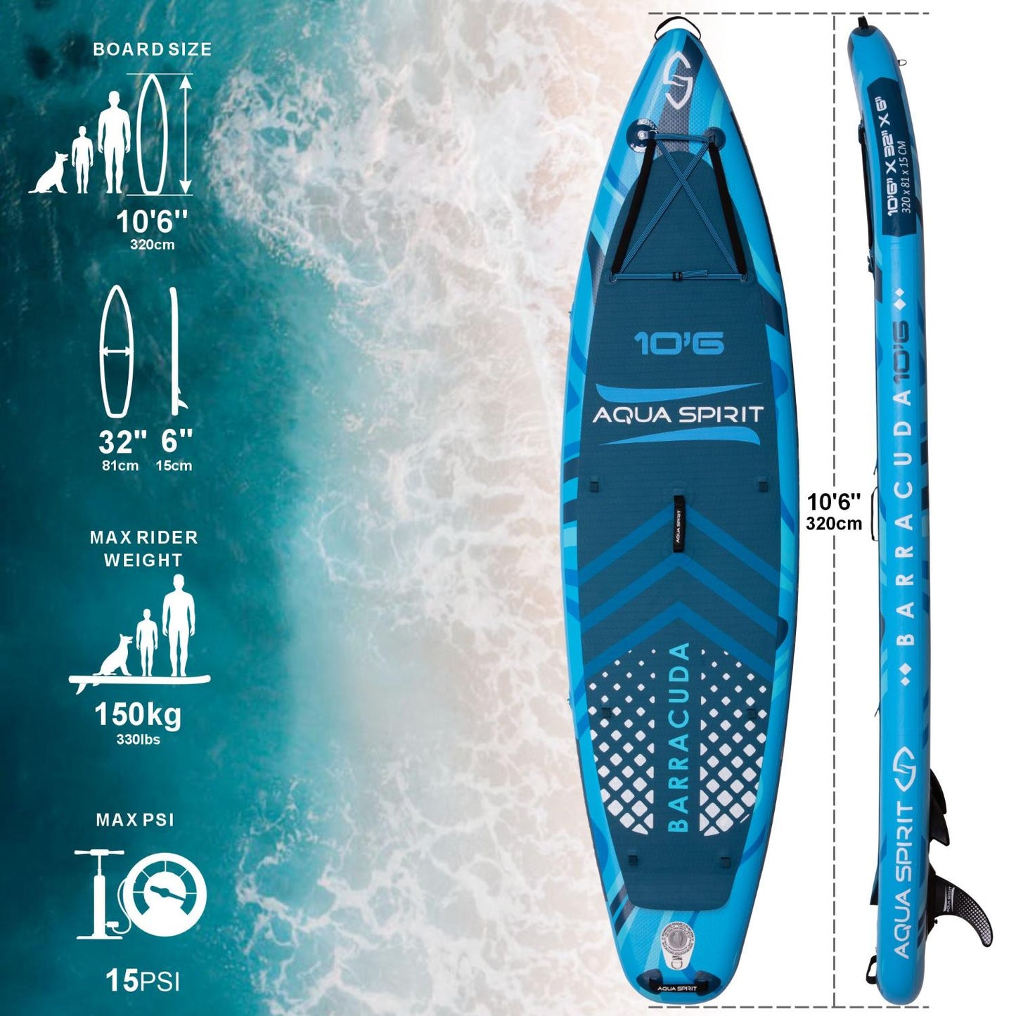 Aqua Spirit Barracuda iSUP/Kayak Inflatable Stand Up Paddle Board 2025 Only In Postanoh