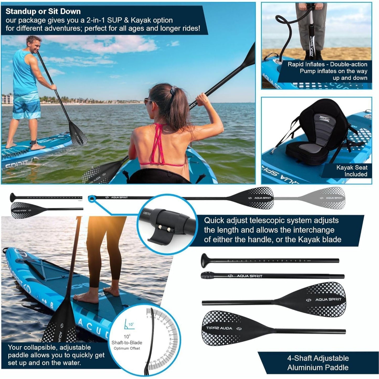 Aqua Spirit Barracuda iSUP/Kayak Inflatable Stand Up Paddle Board 2025 Only In Postanoh