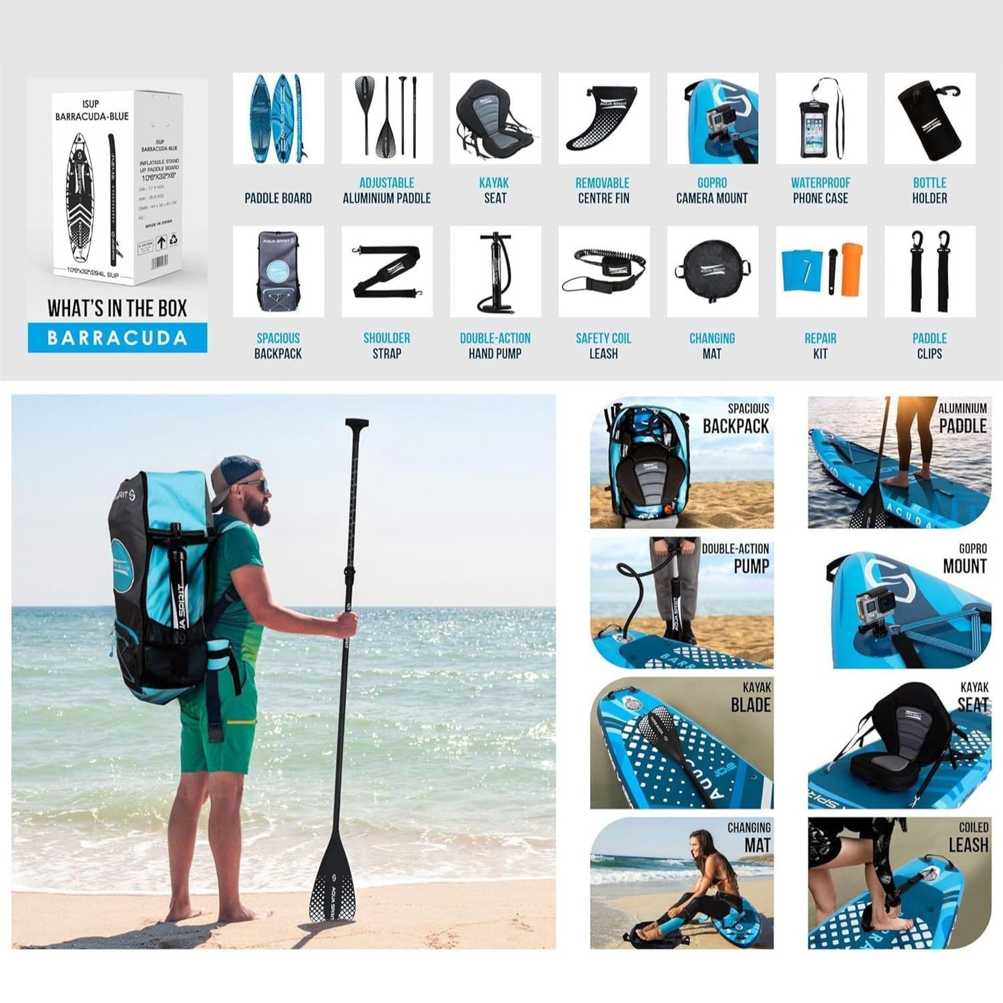 Aqua Spirit Barracuda iSUP/Kayak Inflatable Stand Up Paddle Board 2025 Only In Postanoh