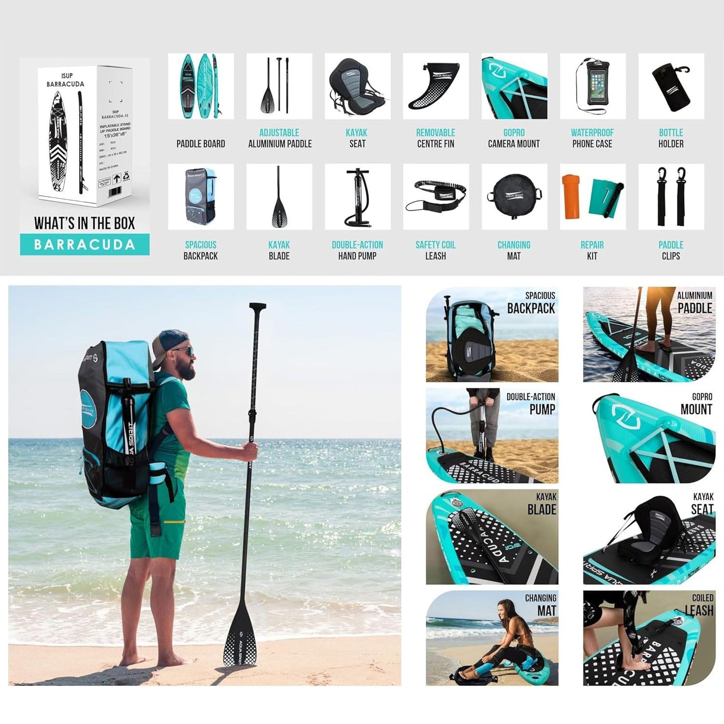 Aqua Spirit Barracuda iSUP/Kayak Inflatable Stand Up Paddle Board 2025 Only In Postanoh