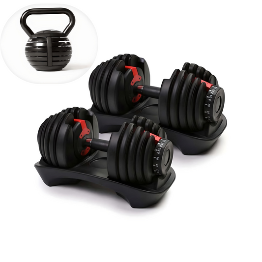 Adjustable 24kg Dumbbells Pair & 18kg Adjustable Kettlebell Package Only In Postanoh