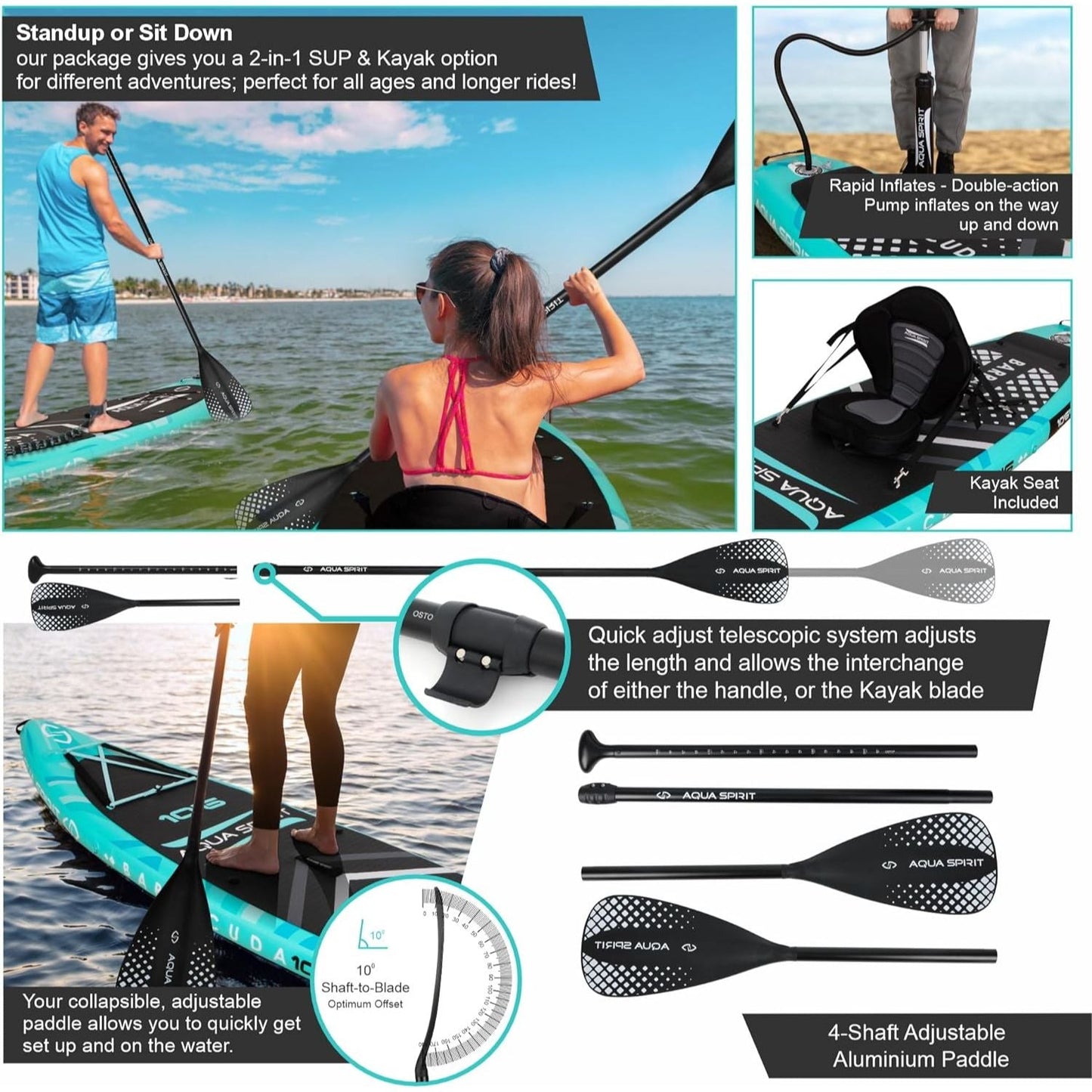 Aqua Spirit Barracuda iSUP/Kayak Inflatable Stand Up Paddle Board 2025 Only In Postanoh